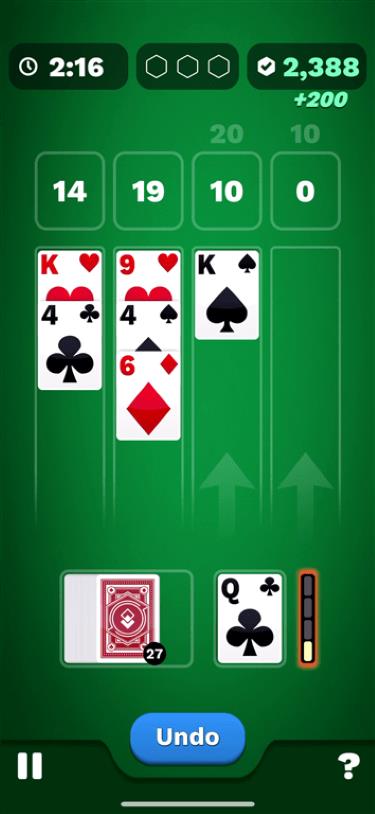 Demonstration of how to stack cards in 21 Blitz.