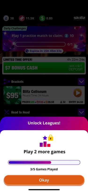 Locked leaderboard on the 21 Blitz gaming app.