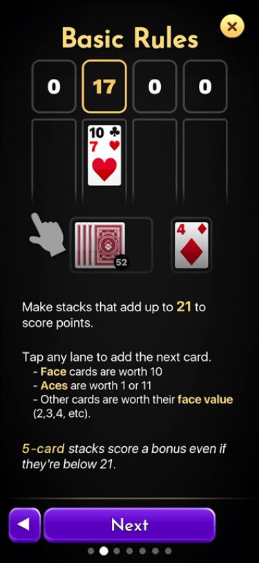 Tutorial to learn how to play 21 Blitz.