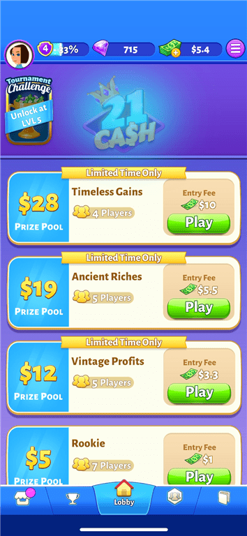 Selection of tournaments available on 21 Cash.