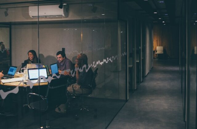 A team working late at night in an office.