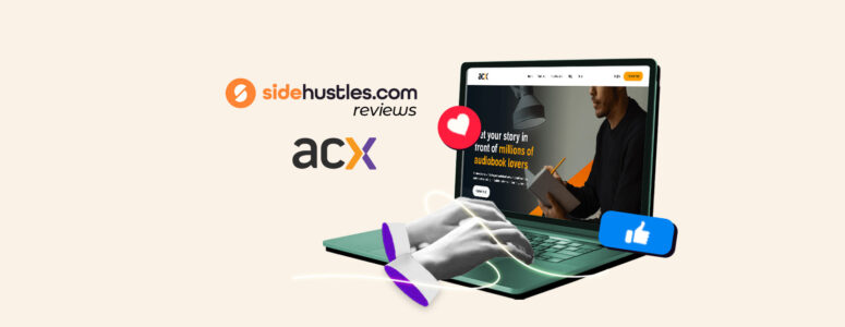 Hands of an aspiring audiobook narrator over a laptop open to the ACX.com homepage