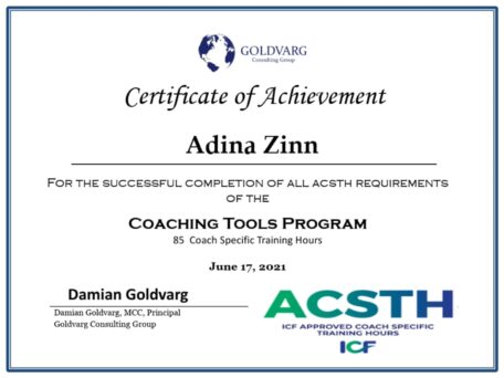 Adina Zinn ICF Certification