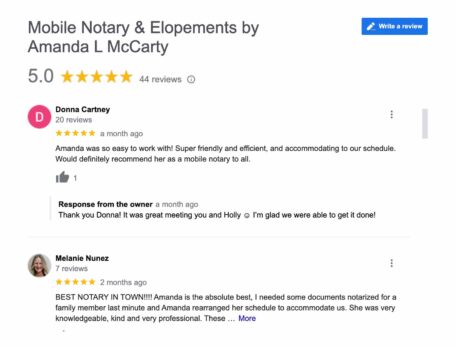Amanda L McCarty's google review