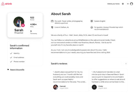 Sarah Blevins Airbnb Page
