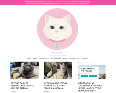 Homepage of Madolline's blog, "One cat at a time."
