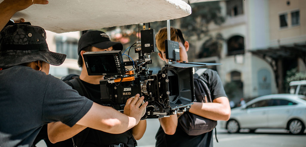 movie crews are filming a movie