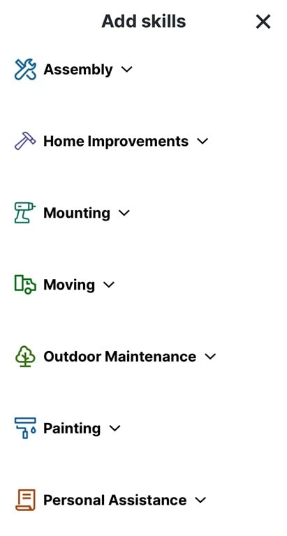 Examples of job categories offered on TaskRabbit.