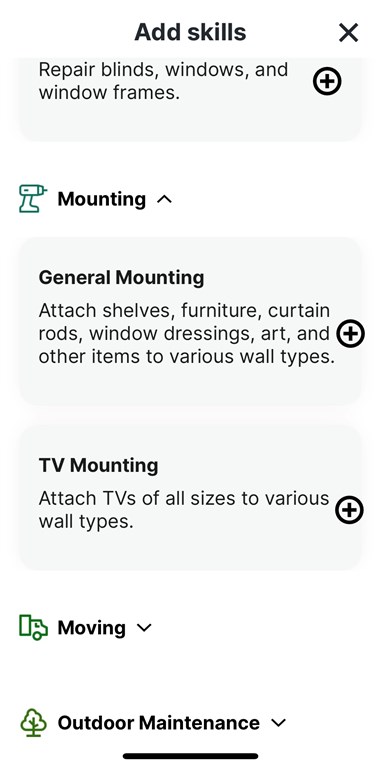 Descriptions of services you can provide on TaskRabbit.