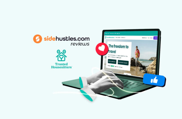 House sitter on a laptop signing up to find house sits on TrustedHousesitters.com
