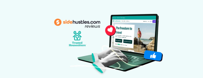 House sitter on a laptop signing up to find house sits on TrustedHousesitters.com