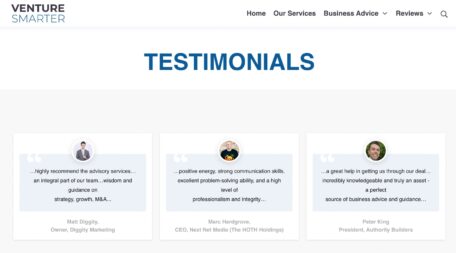 Client testimonials and reviews for Venture Smarter, a consultancy headed by Jon Morgan