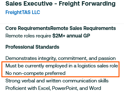 A recent job posting for a Sales Executive role in San Jose, CA, that explicitly requires candidates to be currently employed.