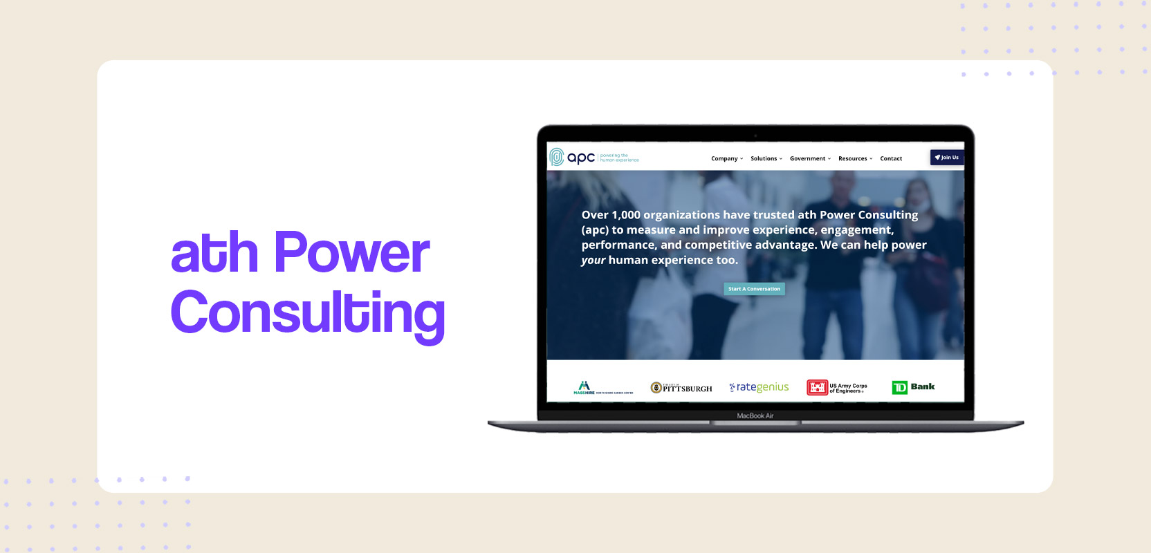 Laptop screen showing the ath Power Consulting website