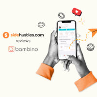 Two hands holding a smartphone displaying a babysitter profile in the Bambino app