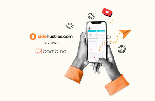Two hands holding a smartphone displaying a babysitter profile in the Bambino app