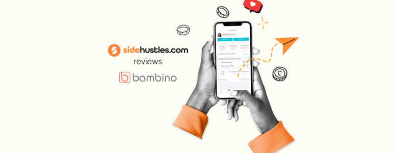 Two hands holding a smartphone displaying a babysitter profile in the Bambino app