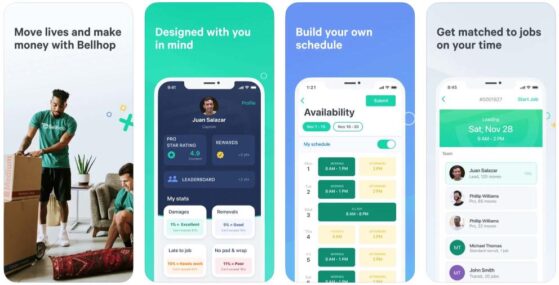 Screenshots of the Bellhop app