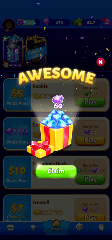 Reward of 60 Gems for commenting on Bingo Cash’s Facebook account.