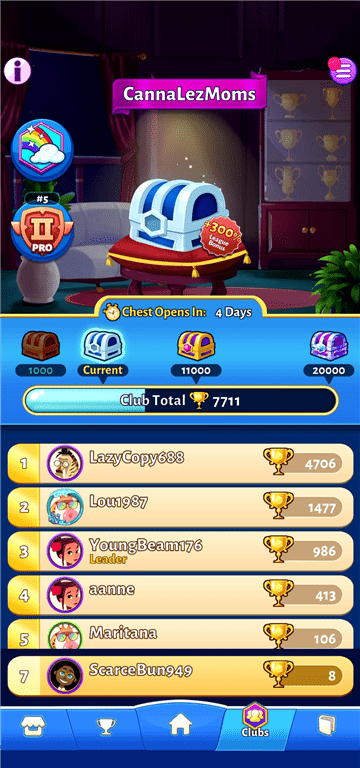 The Clubs feature in the Bingo Cash app.
