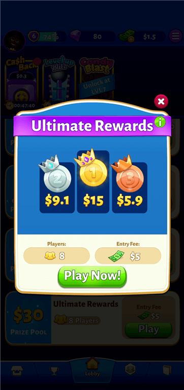 The prize pool split in one Bingo Cash tournament.