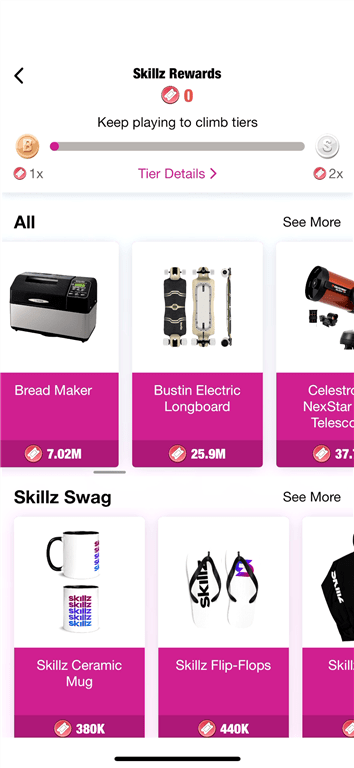 Prizes available on the Blackout Bingo gaming app.