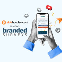 branded surveys review with someone using branded surveys on a phone