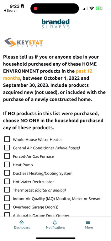 screenshot of taking a survey on branded surveys