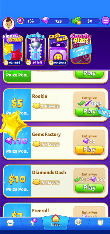 A Bubble Cash bonus activity involving popping balloons to get rewards.