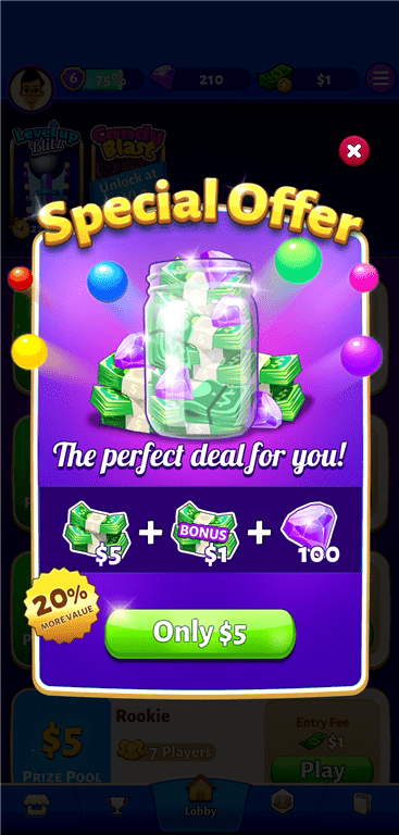A “credit purchase” special offer on the Bubble Cash app.