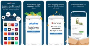 Screenshots of the Capital One Shopping mobile app for getting cash back on purchases