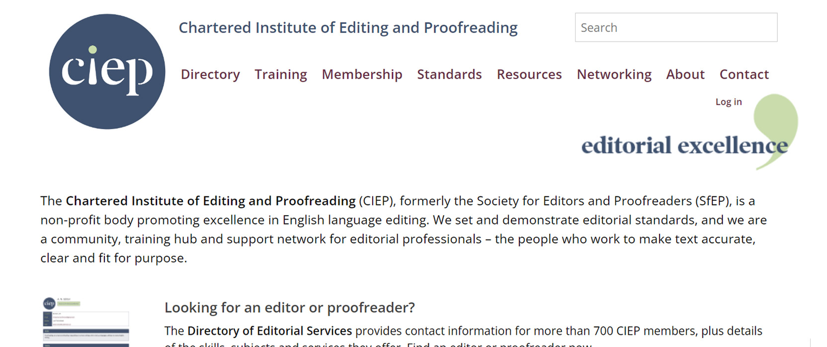 Screenshot of the CIEP homepage