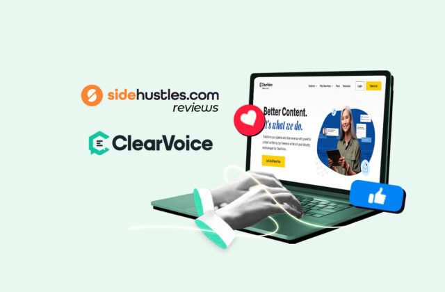 Laptop screen showing the ClearVoice home page.