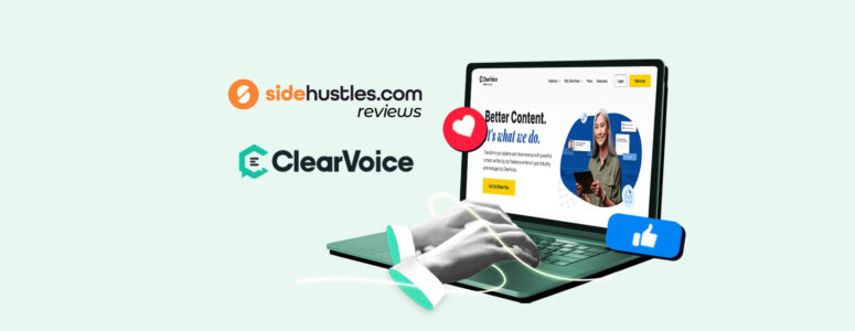 Laptop screen showing the ClearVoice home page.