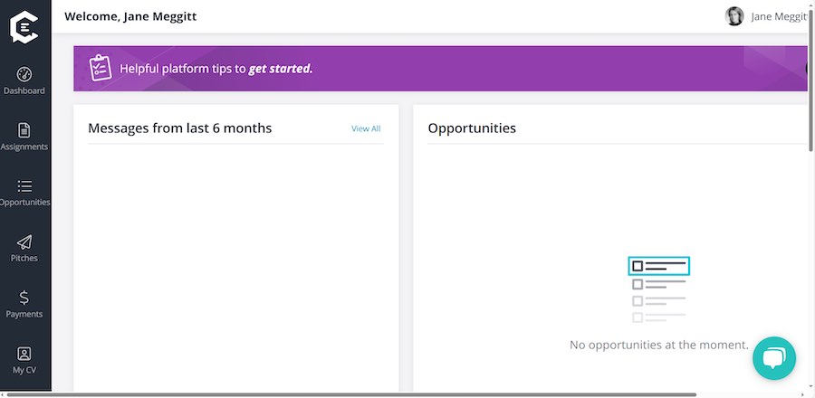 Screenshot of ClearVoice’s writer dashboard.