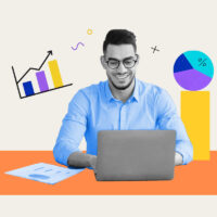 Man sitting at a laptop doing a data entry job from home