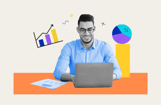 Man sitting at a laptop doing a data entry job from home