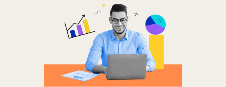 Man sitting at a laptop doing a data entry job from home