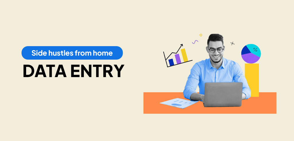 Man working on a data entry side hustle on his laptop