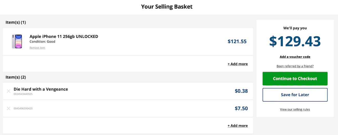 Decluttr's checkout screen.
