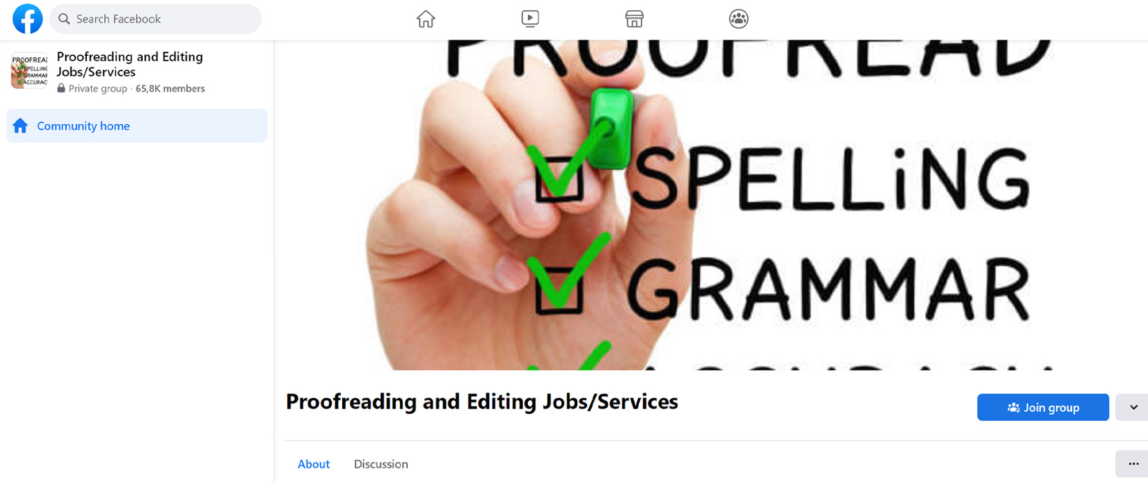 Screenshot of the Facebook home page