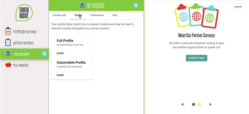 Profile surveys on the Forthright survey site