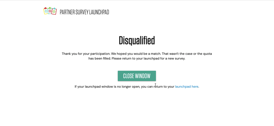 Disqualification from one of the Forthright surveys