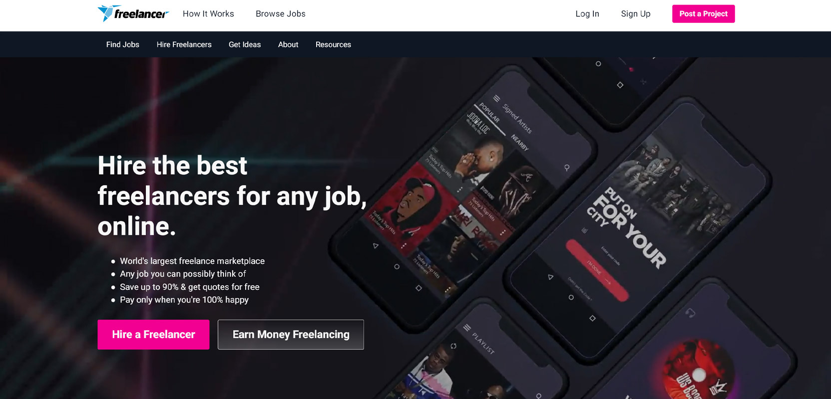 Screenshot of the Freelancer home page
