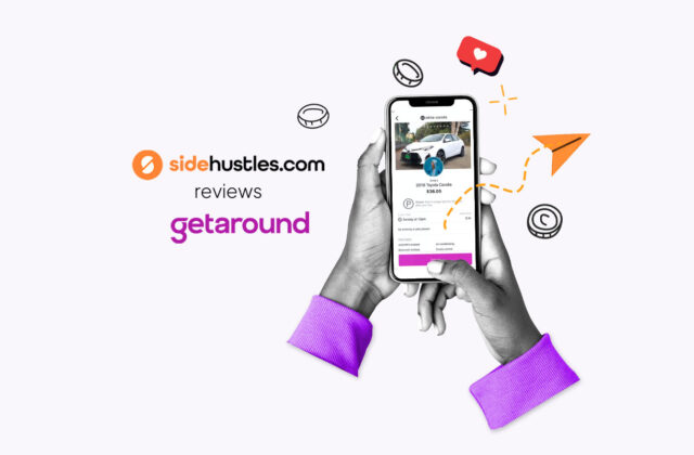 Hands of a Getaround car owner holding a smartphone displaying the interface of the Getaround mobile app