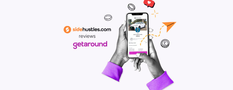 Hands of a Getaround car owner holding a smartphone displaying the interface of the Getaround mobile app