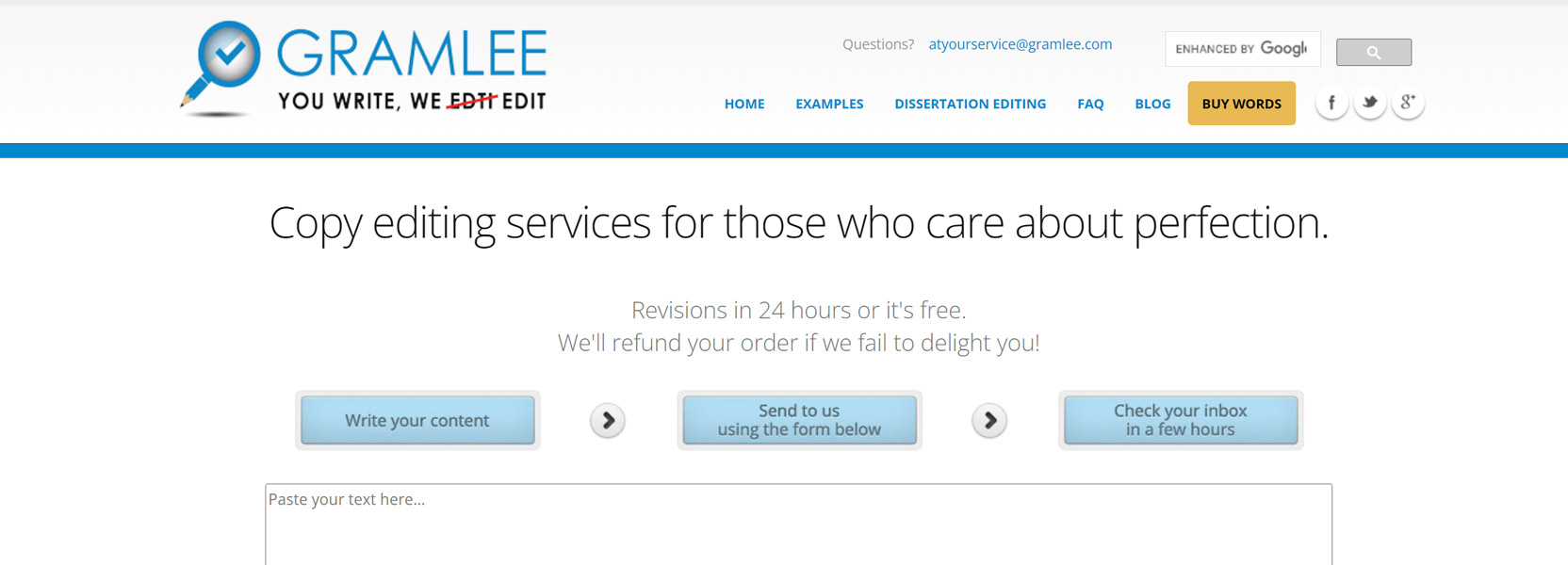 Screenshot of the Gramlee home page