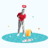 Professional house cleaner making money by mopping floors