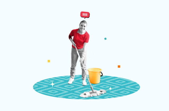 Professional house cleaner making money by mopping floors