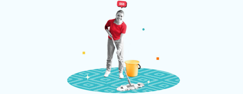 Professional house cleaner making money by mopping floors